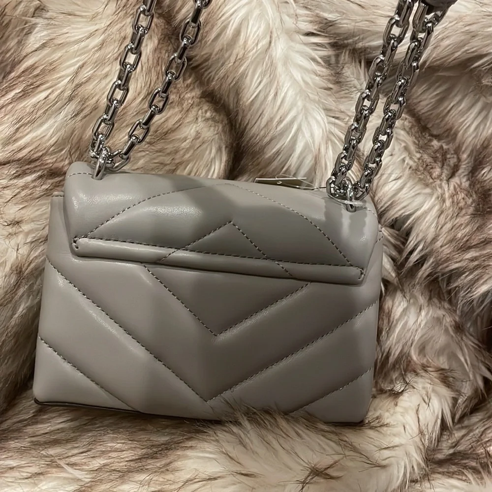 NEW NWT | Michael Kors CECE XS CHAIN CROSSBODY Gray Leather Shoulder Bag Purse - Picture 6 of 9